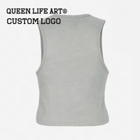 Verdant Strokes T-shirt Crop Top Femme XL en tissu éponge brodé, coupe ajustée, pour le sport, rouge, haute qualité, Aka, débardeur d'entraînement dos nageur