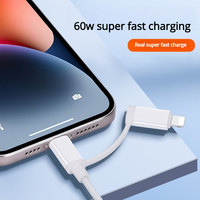 Câble de charge rapide USB-C tressé 2-en-1 pour iPhone 17/16/15/14/13/12/11 PD 60W/20W compatible avec l'imprimante