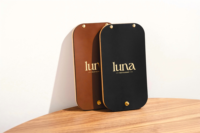 Porte-documents en similicuir et contreplaqué avec logo personnalisé en feuille d'or pour restaurants et bars, avec bouton, pour chéquier et factures