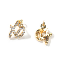 Pendientes de Hip Hop letra Xo pendientes cuadrados para hombre pendientes de circón de moda personalizados accesorio de joyería