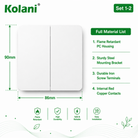 Interruptor de Luz de Pared Kolani, Estándar Británico, 2 Botones, 1 Vía, 10AX 250V, 90x86mm, Blanco Brillante, PC, Interruptor de Control de Luz de Dos Botones