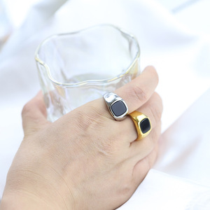 Men's Geometric Square Stainless Steel <b>Ring</b> Gold Bezel Setting Gift Jewelry CG1642 - Product Image 2