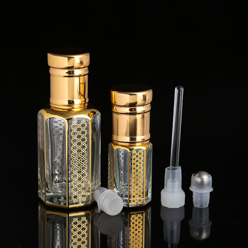 CJ-3ml 6 мл 12 мл восьмиугольный Аттар золотой горячий тиснение логотип пустой хрустальный стеклянный флакон рулон на парфюм эфирное масло стеклянная бутылка