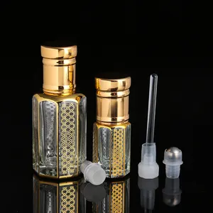 CJ-3ml 6Ml 12Ml Octagon Attar Goud Hot Stamping Logo Lege Crystal Glas Fles Roll On Parfum Essentiële Olie glazen Fles