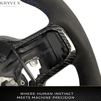 Volant personnalisé en cuir brillant et fibre de carbone Kryvex pour F-150 Raptor R XL XLT Shelby 2021-2025 |   Affichage LED du régime moteur chauffé