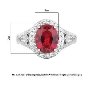 High Quality Jewelry Eco-friendly Copper Oval Cut 8*10mm Red Zircon Women's Retro <b>Rings</b> for Refined Feminine Charm - Product Image 2