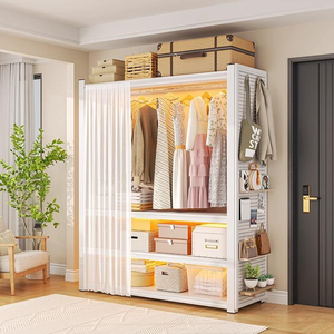 <span class=keywords><strong>Perchero</strong></span> ajustable para dormitorio, <span class=keywords><strong>armario</strong></span> de acero independiente, fácil instalación, estante de almacenamiento para ropa y sombreros - Product Image 5