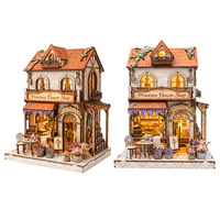 Rumah Model Kayu Buatan Tangan DIY Seri Kota Prancis Selatan, Miniatur 3D, Pemandangan Bunga Muxu Society yang Indah, Lintas Negara