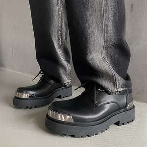 Chaussures décontractées en cuir véritable pour hommes, Derby avec semelle épaisse, respirantes et confortables QS111E97 - Product Image 4