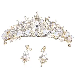 Coronas de desfile grandes de cristal hechas a mano coreanas, corona de boda elegante con diamantes de imitación para novia, mano de obra fina, accesorios para el cabello de novia