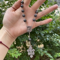 Hématite Décennie Chapelet Homard Griffe Perles En Pierre Naturelle St.Michael Médaille Crucifix Argent Catholique Bracelet Auto Chapelets