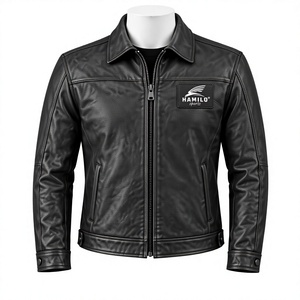Chaqueta de Motocicleta de Cuero Vacuno Negro para Mujer, Marca Hamilo, con Cuello Plegable, Cierre de Cremallera Frontal, Lavada, Resistente al Viento, Diseño Personalizable - Product Image 1