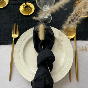 Serviette de table en coton brodé de style moderne fait à la main personnalisé 100% lin lin pour dîner de luxe - Product Image 5