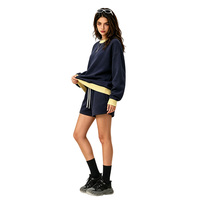 Ensemble sweat-shirt et short pour femme SS26D096, polaire 350 GSM, coupe oversize, blocs de couleur, transfert thermique personnalisé
