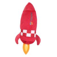 Peluche fusée rouge personnalisée très populaire avec flamme brodée, vaisseau spatial en peluche doux à motif damier