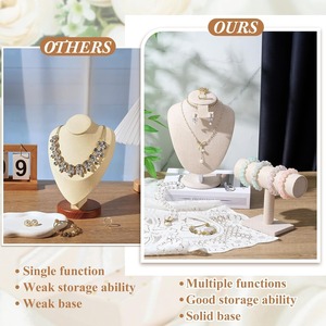 Expositor de Pulseras Desmontable con Barra en T, Organizador de Joyas de Terciopelo Beige para Pulseras, Collares y Pendientes - Product Image 6