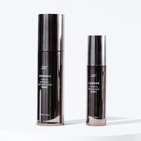 Pulvérisateur de brume cosmétique de luxe en PET avec impression sérigraphique, garniture métallique électroplaquée, pompe de pulvérisation, capacité 50ml/100ml