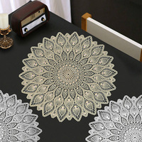 Sous-plats décoratifs de table en PVC creux doré métallisé de 38 cm (15 pouces) pour la table à manger, motif floral, pour les fêtes et les mariages