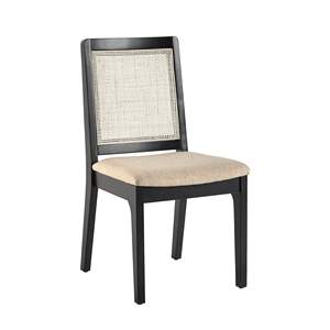 DB Modern Solid <b>Wood</b> <b>Dining</b> <b>Chair</b> Set 2 Black Rattan Inset Back for Home Office Living <b>Room</b> Restaurant Minimalist Leather Design - Product Image 1