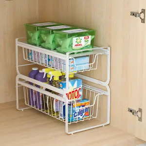 WIREKING Advanced Metal Storage Basket Sliding Kitchen Organizer Rack Under Sink Storage Rack Organizer With Putout Drawers