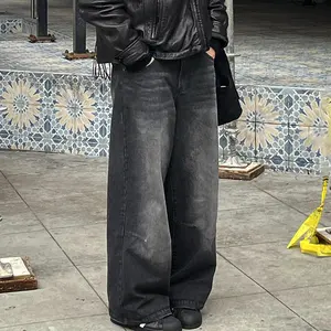 NVFelix Vintage Baggy kot erkekler Y2K gevşek Fit pamuk kovboy pantolon 90s sıkıntılı Retro düz Denim pantolon