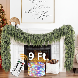 Ghirlanda Natalizia Realistica di Pino e Cedro Finto da 2,7 m con Luci, Decorazioni per Caminetto, Ghirlande e Corone Natalizie per la Casa - Product Image 3