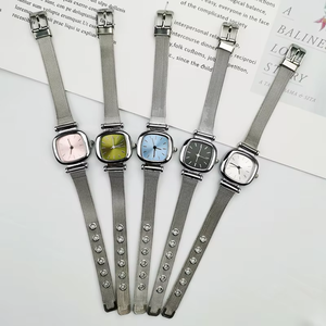 Compact Retro Artistic Square Unisex Student Watch Cross-Border Casual Glass <b>Window</b> Stainless Steel <b>Mesh</b> Strap Coin 36mm Luxury - Product Image 6