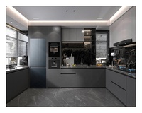 Panneau moderne étanche en forme de U Mdf porte intelligente armoire à tiroirs encre noir armoires de cuisine murales en acier inoxydable