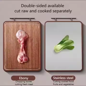 Kitchen 2 in 1 Vegetable Meat Chopping <strong>Block</strong> Double Sided <strong>Walnut</strong> Wooden Chopping Board 304 Stainless Steel Cutting Board - Product Image 2