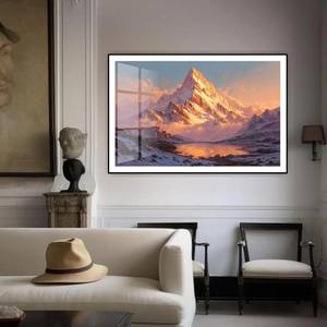 Póster en lienzo con impresión de acuarela de paisaje de lago y montaña al <span class=keywords><strong>atardecer</strong></span> dorado, decoración para el hogar - Product Image 1