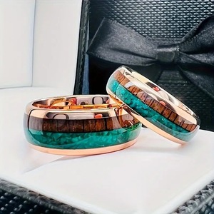 Bague pour homme en acier inoxydable, surface incurvée, incrustée de malachite et de <span class=keywords><strong>bois</strong></span> d'acacia, largeur 8 mm, modèle très vendu - Product Image 2