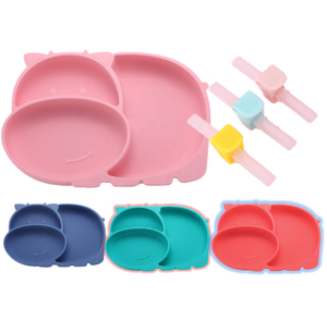 Assiette Animal Plat en silicone pour bébé Plato sans BPA avec fond d'aspiration <span class=keywords><strong>Kit</strong></span> de vaisselle <span class=keywords><strong>Bebe</strong></span> - Product Image 2