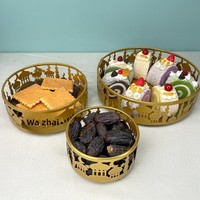 Ensemble de 3 bols à fruits ovales dorés rétro, décoration de table pour le Ramadan, Eid Mubarak, décoration de fête, décoration intérieure pour la maison et les fêtes
