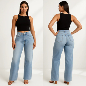 Jeans en denim long taille haute à <span class=keywords><strong>coupe</strong></span> <span class=keywords><strong>bootcut</strong></span> vintage pour femmes, grande taille, transfrontalier européen et américain - Product Image 3