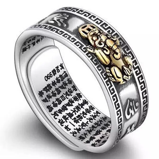 sterling silver Pixiu Six Words Feng shui Lucky Finger couple Ring lucky pixiu wealth and protection Rings For Women Men