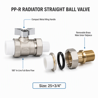 Robinet à boisseau sphérique manuel en laiton, double union 20mm-32mm, pour eau PPR, personnalisable OEM
