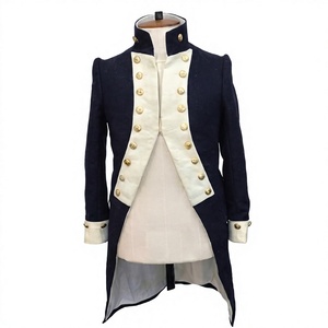 Abrigo Histórico Azul Oscuro y Blanco para Hombre, Doble Botonadura, Cuello Alto, Disfraz de Época, Uniforme, Frac - Product Image 1