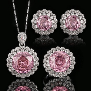 Bulk Wholesale Eco-friendly Rose Cut 14-10MM Copper Cubic Zirconia Necklace <b>Earrings</b> Ring Jewelry <b>Sets</b> for Collections - Product Image 2
