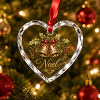 Ornement en verre cristal transparent personnalisé en gros, motif rennes et traîneau de Noël