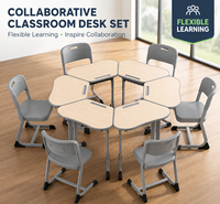 Table collaborative trapézoïdale simple pour 6 personnes, idéale pour salles de formation, bureaux universitaires et activités de groupe
