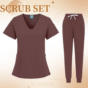 Women Scrub Set V-Neck Short Sleeve Knitted Split Uniform For Hospital Work <b>Clothes</b> - Product Image 4