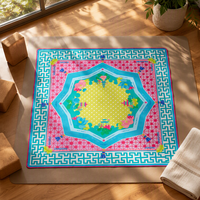 Tapis de jeu élégant Chinoiserie Mahjong Rose Vif Turquoise Motif Ajoure Lotus Pagode Charleston avec Instructions en Néoprène – Cadeau Idéal