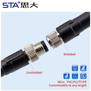 IP67 Shielded Unshielded 3 4 5 6 8 Pin Straight Angled Female Male M8 Overmolded Cable - Product Image 2