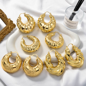 Dubai Jewelry Big 18k Gold Plated Hollow Chunky <strong>Statement</strong> Hoop <strong>Earrings</strong> Women - Product Image 2