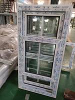 Fenêtre à guillotine américaine Fenêtre coulissante verticale en verre couleur blanche Pvc Fenêtre coulissante en verre double vitrage avec grilles Design