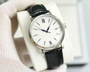 Montre mécanique automatique en acier inoxydable avec logo personnalisé, cadran en verre saphir, bracelet en cuir véritable PU et fermoir papillon - Product Image 2