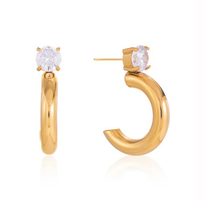 ต่างหูซีฮูปสแตนเลสสตีล 18K ทรงกลมประดับเพชรเซอร์คอน ดีไซน์ทรงเรขาคณิต ของขวัญเครื่องประดับ - Product Image 5