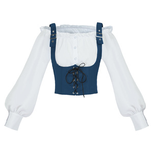 Chaleco de gamuza para mujer, sin cuello, con hombros descubiertos, manga larga, estilo corsé vintage con etiqueta, disfraz de Halloween - Product Image 5