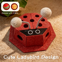 Jouet interactif en feutre pour chat en forme de coccinelle, boîte de jeu d'enrichissement pour chat d'intérieur avec 2 balles