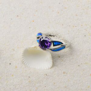 แหวนคริสตัลสีม่วงและโอปอลสีน้ำเงิน |   เครื่องประดับวงแหวนเงิน - Product Image 4
